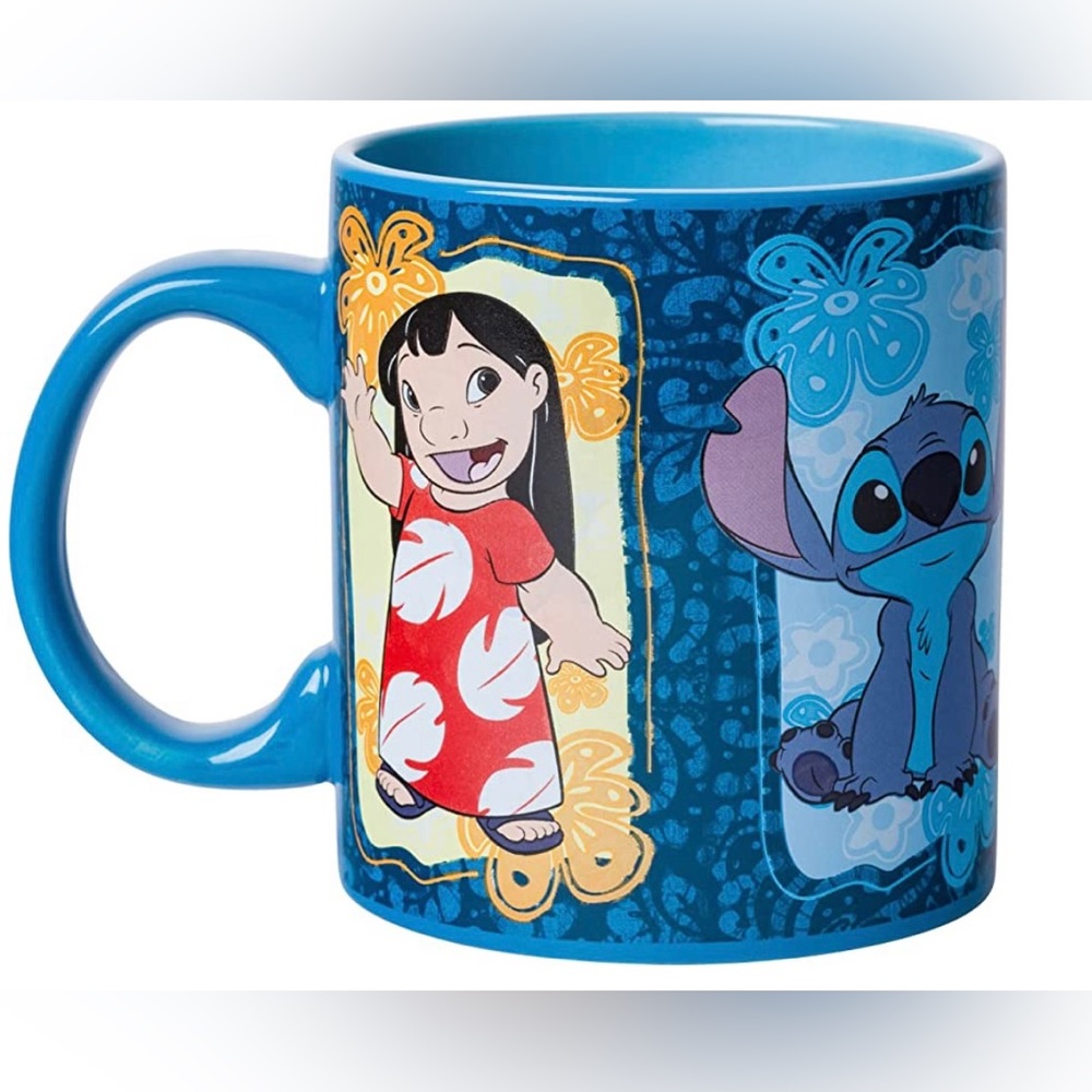 Silver Buffalo Disney Lilo & Stitch Tropical Panel Trio Ceramic Mug. 20 ounces.
